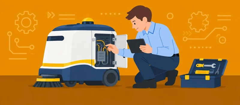 清掃ロボットを点検する保守技術者のイメージ