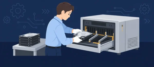 ハードディスクをデータ消去装置にセットするイメージ